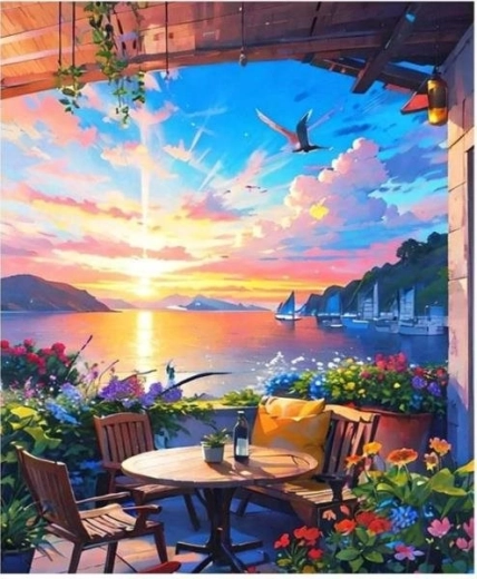 Malowanie po numerach – dom z tarasem 40 × 50 cm