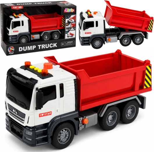 Dziecięca wywrotka Dump Truck ze światłami i dźwiękami, czerwono-biała