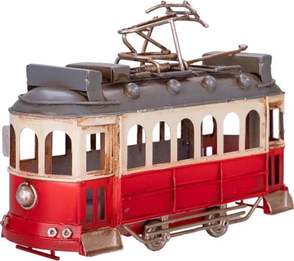 Metalowy model czerwonego tramwaju 16,5 cm – retro dekoracja z kolekcjonerskimi detalami