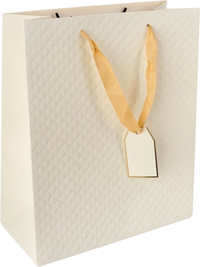 Beżowa papierowa torba prezentowa quilt 26 × 12 × 32 cm