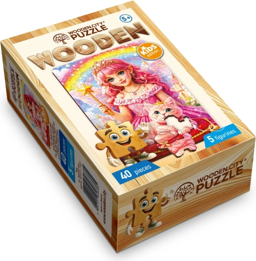 Drewniane puzzle WOODEN CITY Księżniczka z magicznym kotkiem, 40 elementów