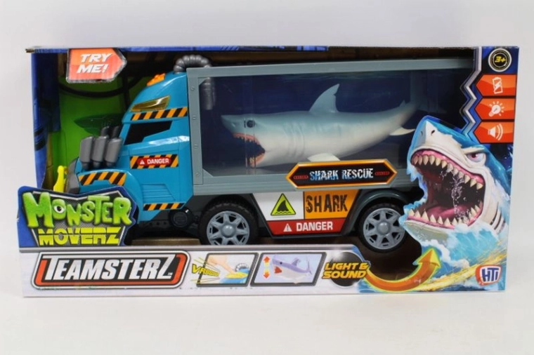 Teamsterz Monster Moverz ciężarówka z przyczepą z rekinem ze światłem i dźwiękiem