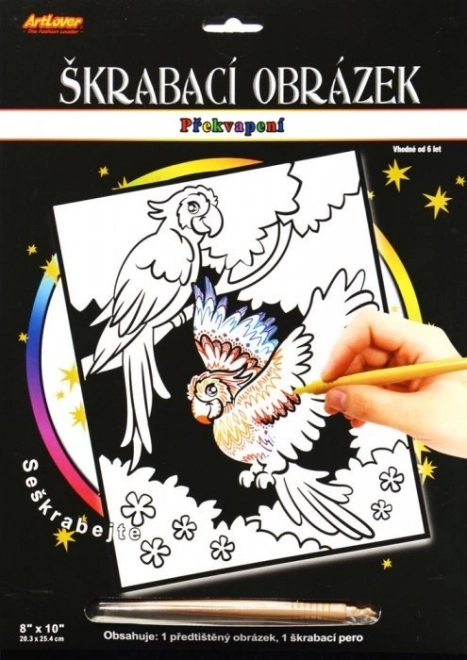 Obrazek do drapania z niespodzianką Dwa papugi 20x25 cm