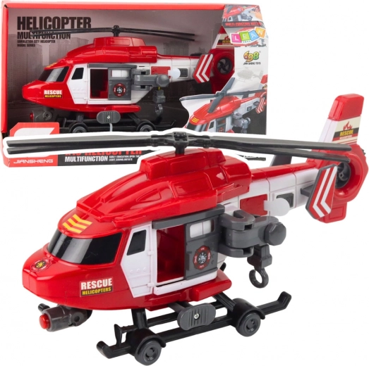 Ratunkowy helikopter 1:16 ze światłami, dźwiękami i wyciągarką z noszami – czerwony