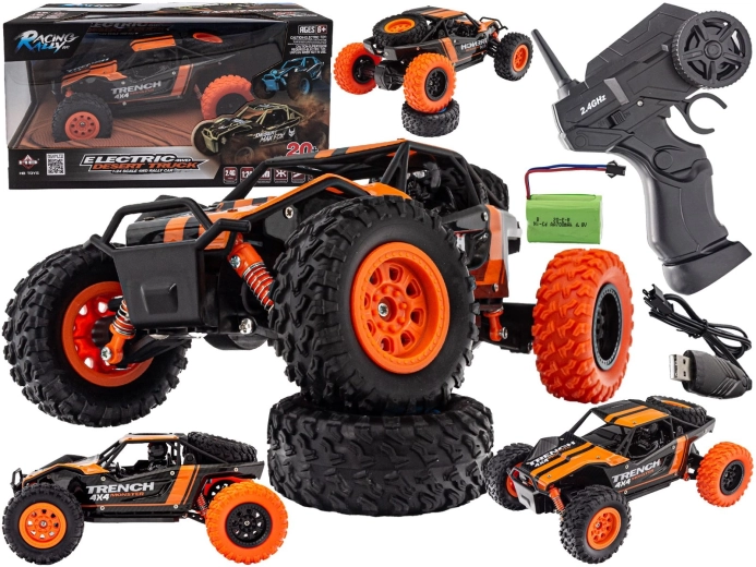 Pustynna ciężarówka RC 4WD 2,4 GHz 1:24 do 20 km/h pomarańczowa - 1 sztuka