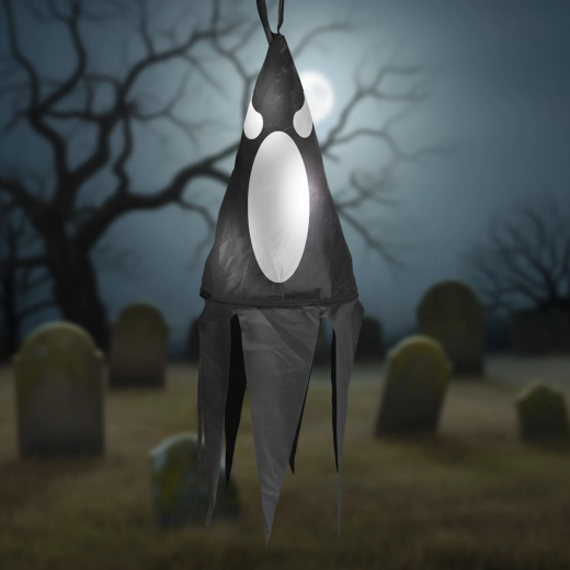 Halloweenowa wisząca świecąca dekoracja duch czarna z 10 kolorowymi diodami LED