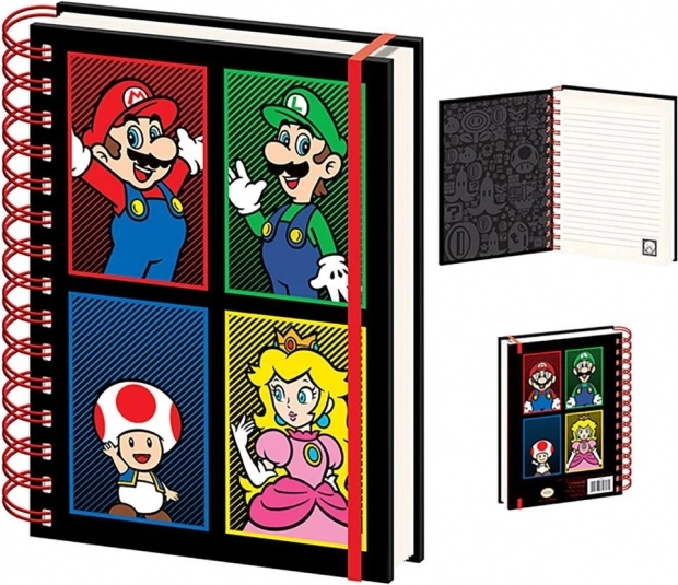 Notes na spirali A5 SUPER MARIO – w kratkę liniowaną, 4 kolory