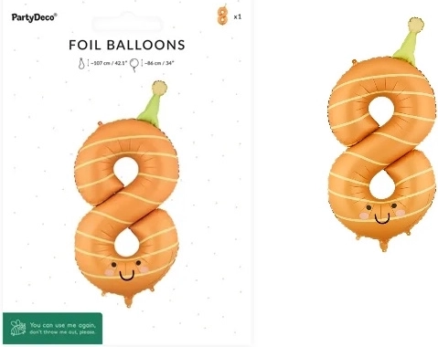 Balon foliowy cyfra 8 pomarańczowy 86 cm