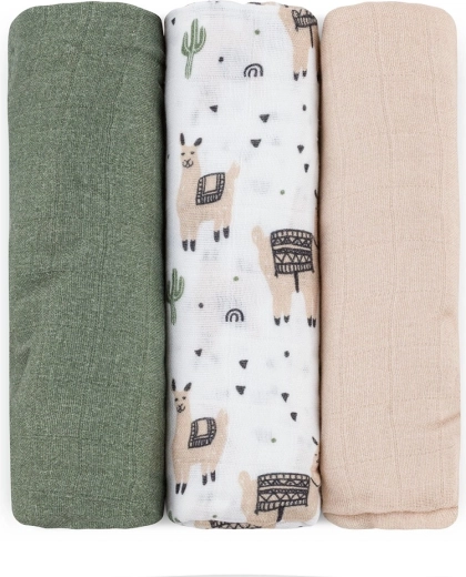 Petite&Mars zestaw bambusowych pieluszek muślinowych Moussy llama vibes 68 × 68 cm (3 szt.)