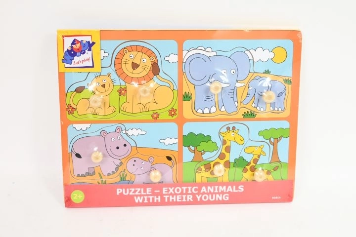 WOODY drewniane puzzle dla maluchów z uchwytami – małe zwierzęta 4 w 1