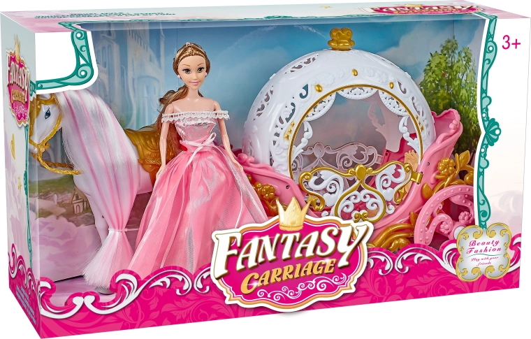 Magiczny różowy powóz z Pegazem i lalką ze światłem i dźwiękiem
