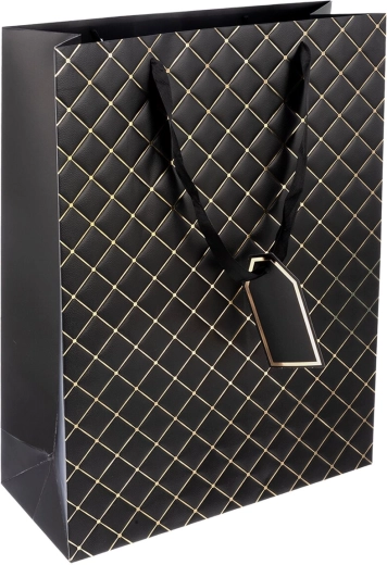 Papierowa torba prezentowa quilt czarna 31 × 12 × 42 cm