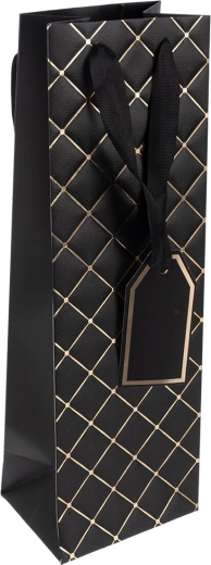 Papierowa torba prezentowa quilt na wino czarna 12 × 9 × 36 cm