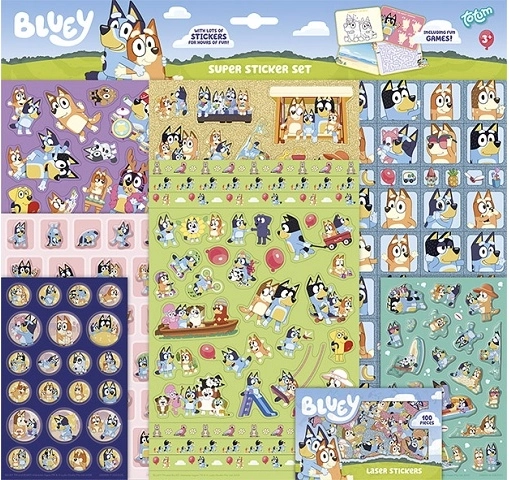 Bluey super naklejki – zestaw 8 arkuszy