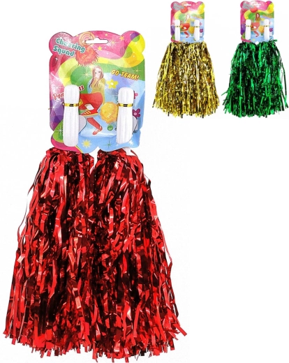 Błyszczące pompony cheerleaderek z frędzlami 30 cm (2 szt.) – różne kolory