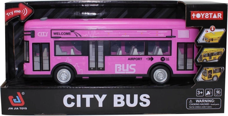 Różowy autobus miejski z dźwiękami i światłami