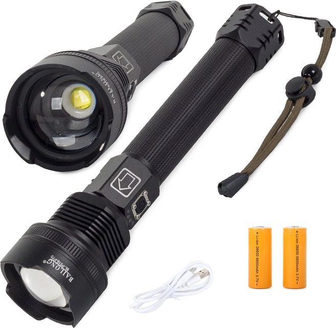 BAILONG taktyczna latarka LED CREE XHP70 z zoomem IPX5