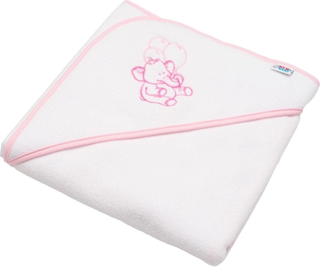 Dziecięcy ręcznik frotte z kapturkiem NEW BABY 80 × 80 cm – biały, słonik