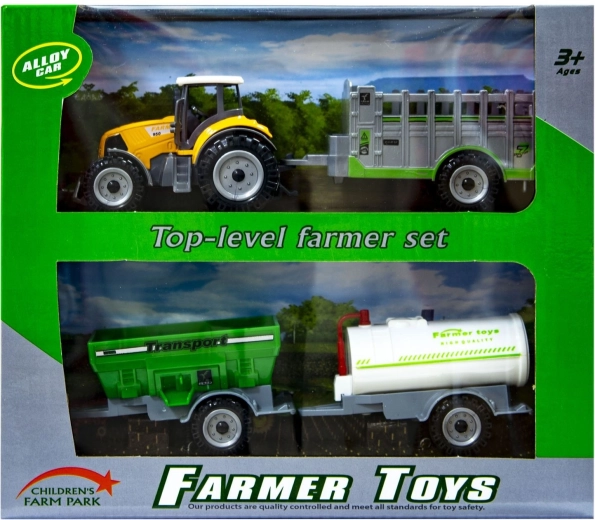 Pomarańczowy traktor z wymiennymi przyczepami