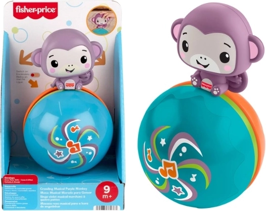 Fisher-Price fioletowa małpka z piłeczką zachęcającą do raczkowania