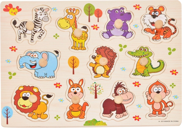 Drewniana układanka ze zwierzętami