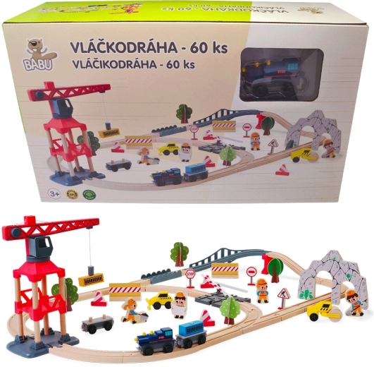 Babu drewniana kolejka z dźwigiem