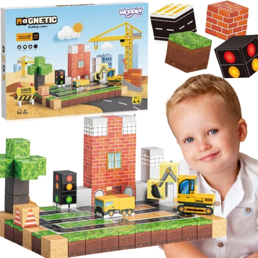 Woopie magnetyczne klocki konstrukcyjne – plac budowy 115 elementów