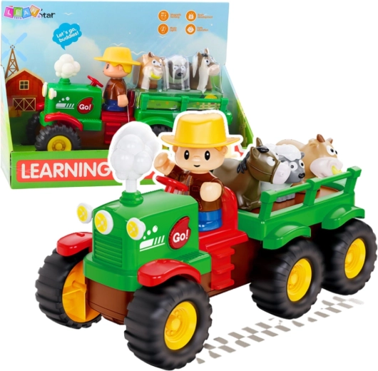 Interaktywny traktor dla dzieci z przyczepą i zwierzątkami ze światłami i dźwiękami FARMER FUN TRUCK