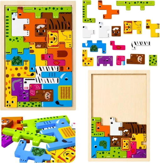 Drewniane puzzle ze zwierzątkami – 20 elementów