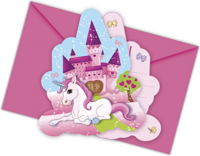 Jednorożec - zaproszenia z kopertą (6 szt.)