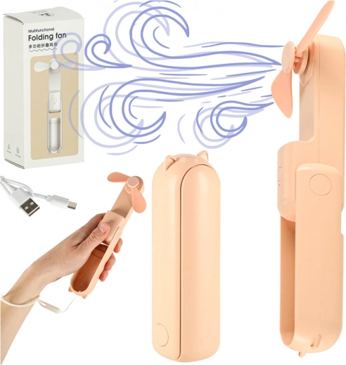 Mini składany wentylator stołowy USB różowy