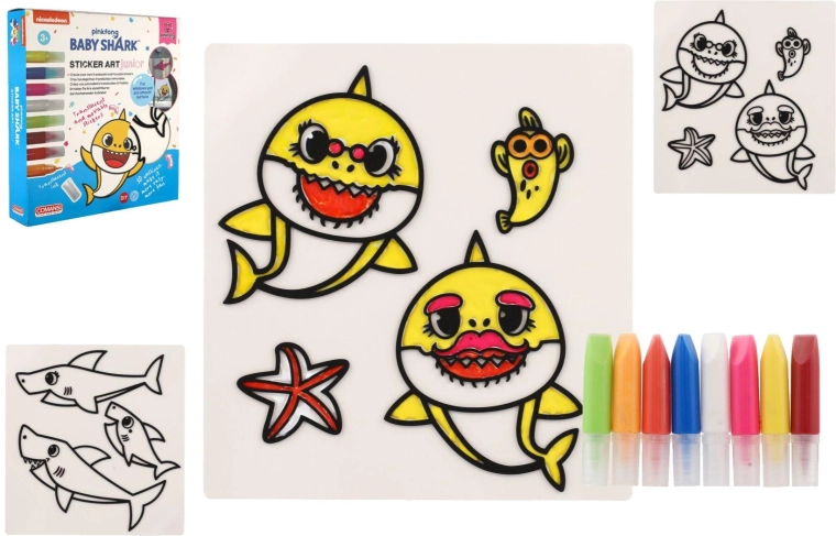 Naklejki na okno i kolorowanki Baby Shark z farbami