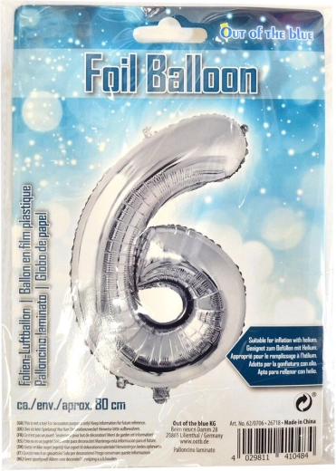 Foliowy balon cyfra 6 srebrny 80 cm