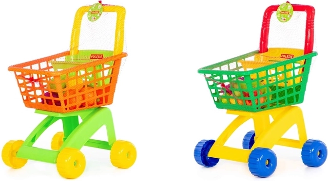 Dziecięcy wózek sklepowy z 10-elementowym zestawem zakupowym