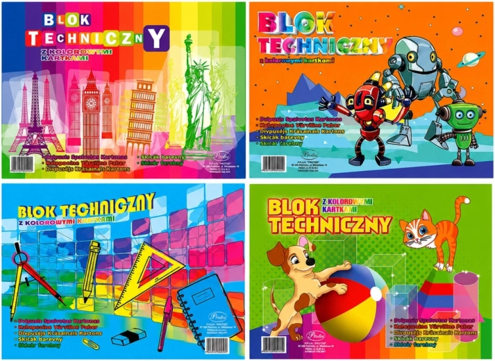 Kolorowy blok techniczny A4 8 arkuszy 160 g PROTOS