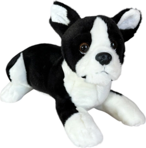Pluszowy pies boston terrier leżący 28 cm