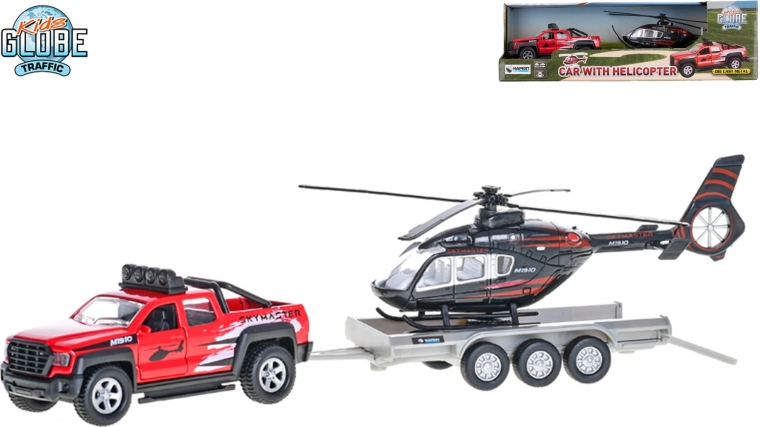 Kids Globe Traffic terenowe auto z przyczepą i helikopterem na napęd typu pull-back