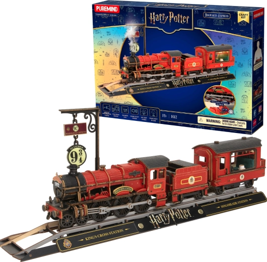 Puremind Harry Potter drewniany model 3D pociągu Hogwarts Express ze światłem i dźwiękiem