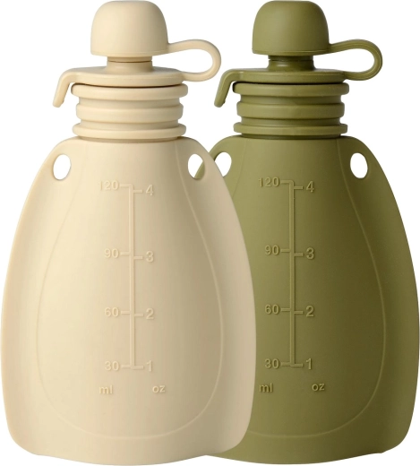Mininor silikonowa, napełniana saszetka na przekąski Soft Rabbit/Moss Green, 2 szt.