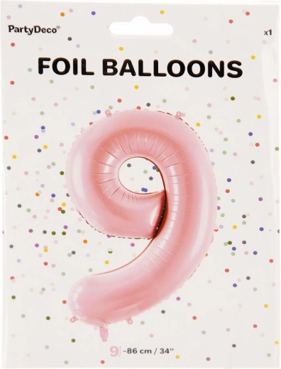 Foliowy balon cyfra 9 różowy 86 cm