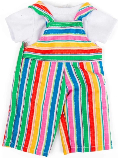 Bigjigs Toys prążkowane spodnie ogrodniczki i biała koszulka dla lalki 28 cm