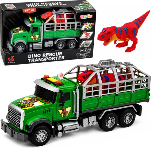 Dziecięcy transporter dinozaurów – ciężarówka z klatką, dźwiękami i światłami 36 cm - 1 sztuka