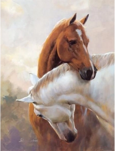 Haft diamentowy (diamond painting) – dwa konie 30 × 40 cm - 1 sztuka