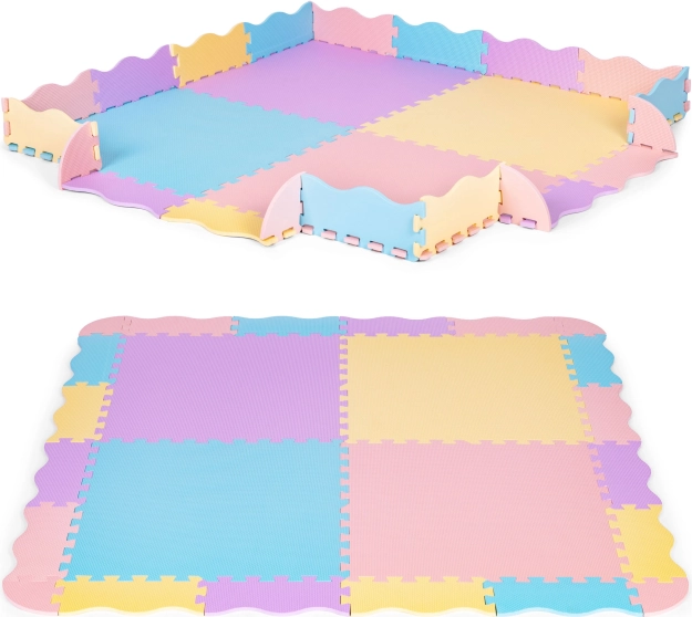 Piankowa mata do zabawy puzzle z ogrodzeniem 141,5 × 141,5 cm, 24 szt. IPLAY
