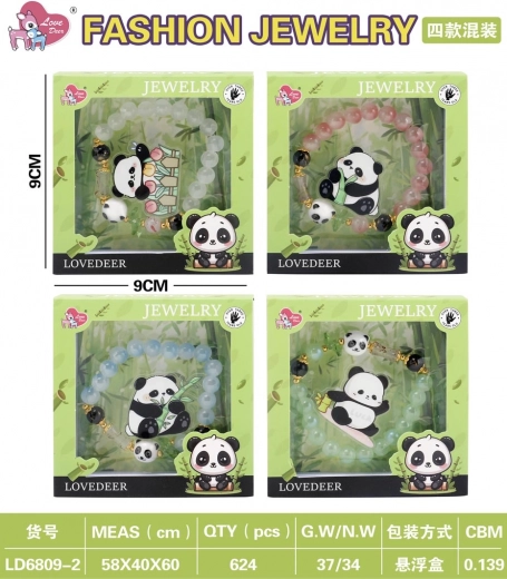dziecięcy zestaw biżuterii panda – zielona bransoletka i spinka