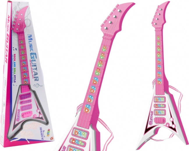 Elektryczna gitara dla dzieci z diodami LED i melodiami – różowa