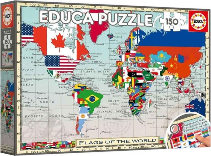 Educa Puzzle mapa świata z flagami 150 elementów