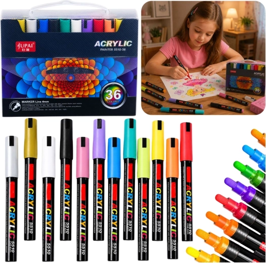 Zestaw wodoodpornych markerów akrylowych w etui 36 szt.
