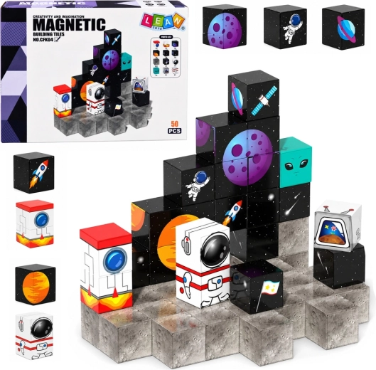 Magnetyczne kostki z motywem kosmosu 3D (50 elementów)