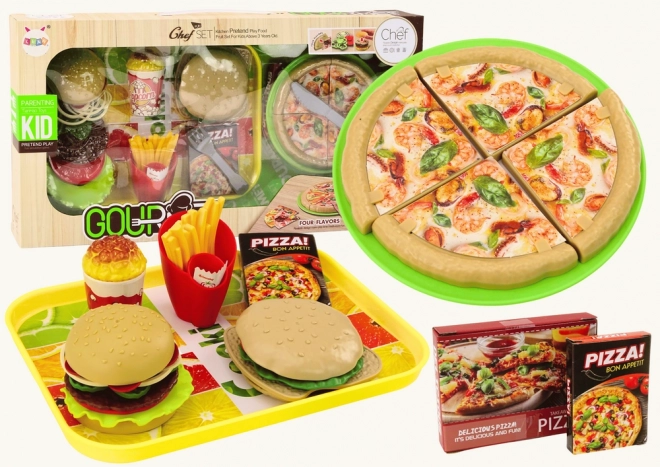 Zestaw fast food dla dzieci – pizza, burgery, frytki i akcesoria, 24 elementy